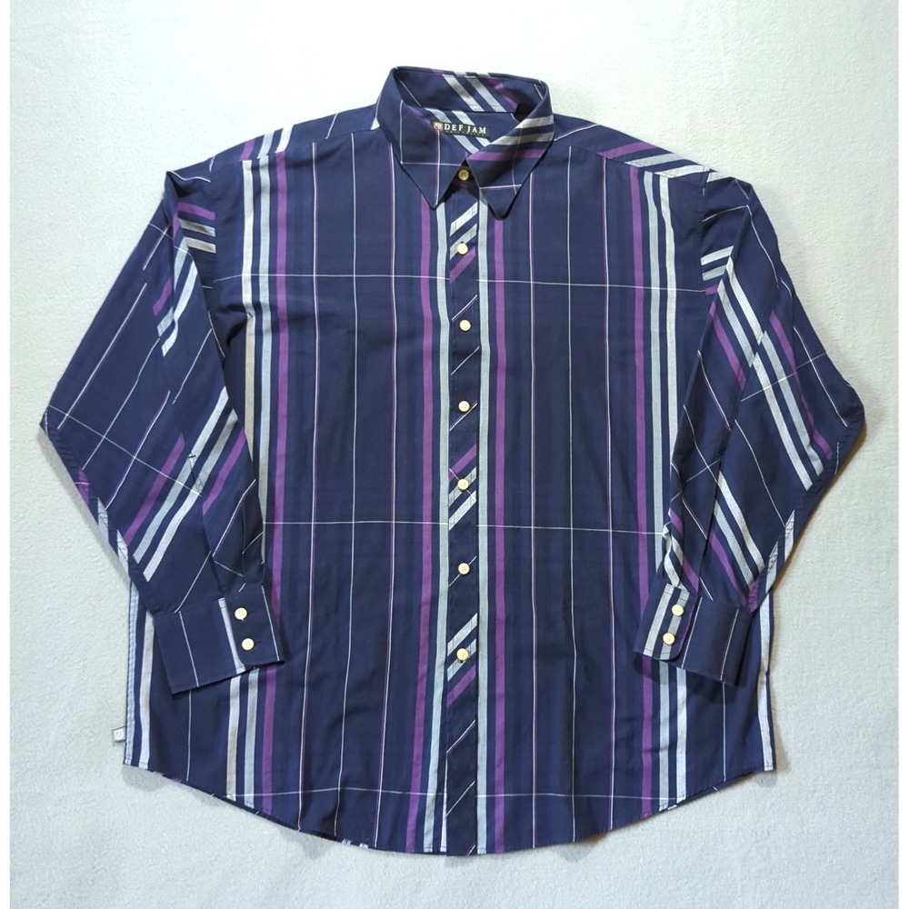 Def Jam University Shirt Mens XL Phat Fashions Striped Button Up Street Wear‎